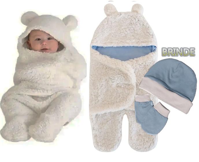 Imagem de Saco De Dormir Bebê Cueiro Cobertor Swaddle Urso Touca Luva