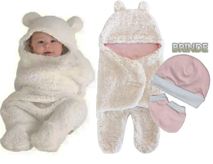 Imagem de Saco De Dormir Bebê Cueiro Cobertor Swaddle Urso Touca Luva