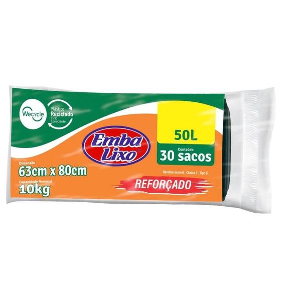 Saco De Lixo 50L Preto 63x80cm EmbaLixo 30un Reforçado Menor preço em Saco De Lixo 50L Preto 63x80cm EmbaLixo 30un Reforçado