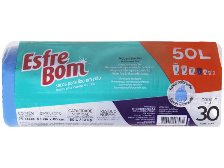 Saco de Lixo Azul 50L Reforçado EsfreBom Menor preço em Saco de Lixo Azul 50L Reforçado EsfreBom
