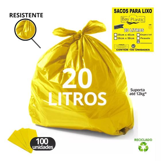 Imagem de SACO DE LIXO ESPECIAL 20L 39X45CM BAY PLASTIC - Amarelo C/ 100un