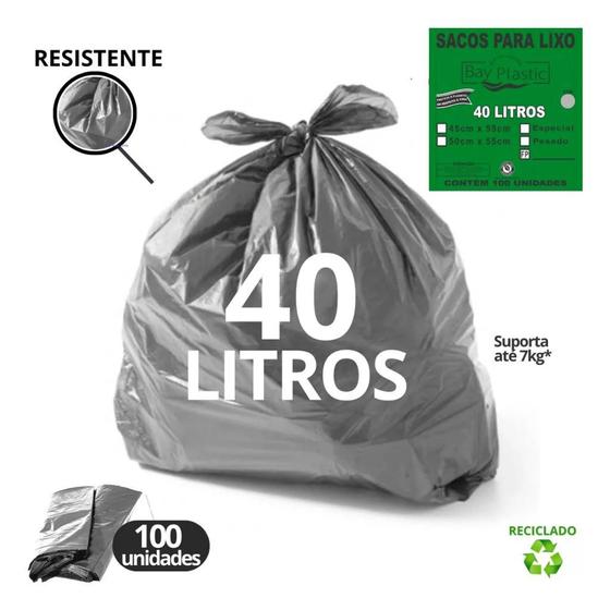 Imagem de SACO DE LIXO ESPECIAL 40L 45X55CM BAY PLASTIC - Cinza C/ 100un