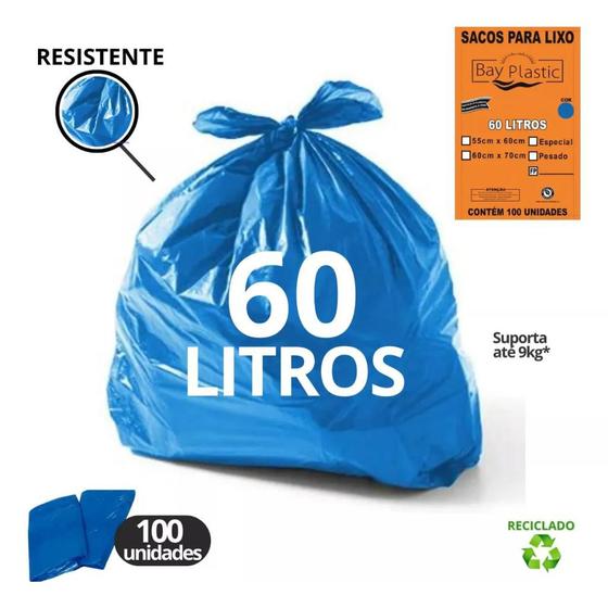 Imagem de SACO DE LIXO ESPECIAL 60L 45X55CM BAY PLASTIC - Azul C/ 100un