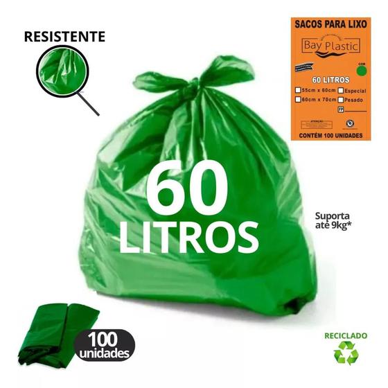 Imagem de SACO DE LIXO ESPECIAL 60L 45X55CM BAY PLASTIC - Verde C/ 100un