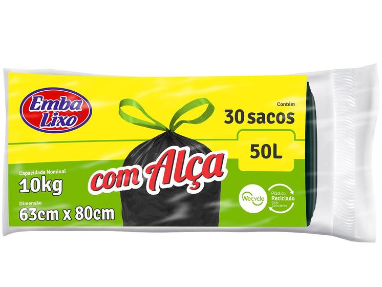 Imagem de Saco de Lixo Preto 50L com Alça Embalixo