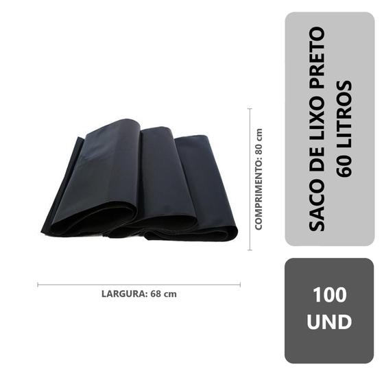 Saco De Lixo Preto Reforçado 60 Litros - Pacote 100 Und. - Ecologia Imagem de Saco De Lixo Preto Reforçado 60 Litros - Pacote 100 Und.