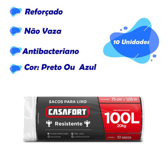 Imagem de Saco de Lixo Reforçado Preto e Azul 100 Litros 10un