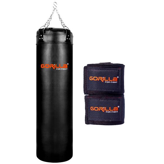 Imagem de Saco De Pancada Profissional Treino Boxe 120 Cm + Bandagem Elástica 3 Metros Muay Thai Gorilla