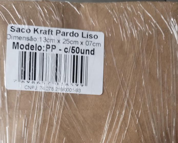 Imagem de Saco de papel kraft pp para delivery liso - pp c/ 50 uni