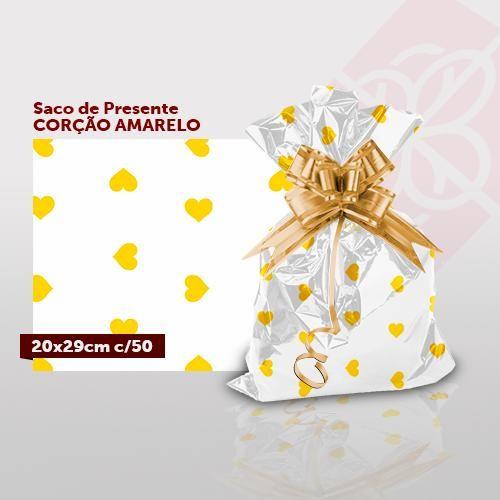 Imagem de Saco de Presente Coração Amarelo 20x29cm - Pacote com 50 Unidades