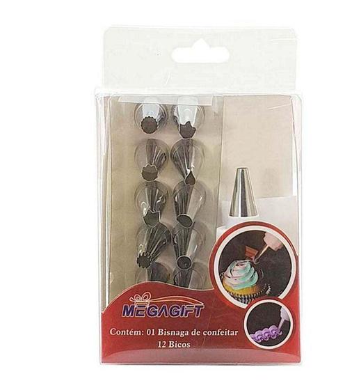 Imagem de Saco decorador confeiteiro com 12 bicos inox para bolos e cup cake - Megagift