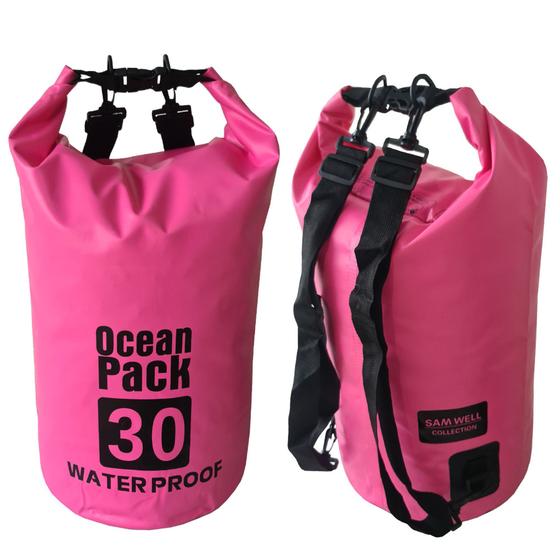 Saco Estanque Bolsa Prova D'agua 2 Alças 30L Impermeável Rosa Menor preço em Saco Estanque Bolsa Prova D'agua 2 Alças 30L Impermeável Rosa
