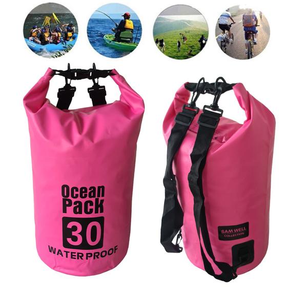 Saco Estanque Bolsa Prova D'agua Impermeável 2 Alças 30L Rosa Menor preço em Saco Estanque Bolsa Prova D'agua Impermeável 2 Alças 30L Rosa