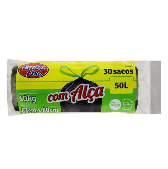 Imagem de Saco Lixo com Alça 50 litros Com 30 sacos Embalixo 63cmx80cm