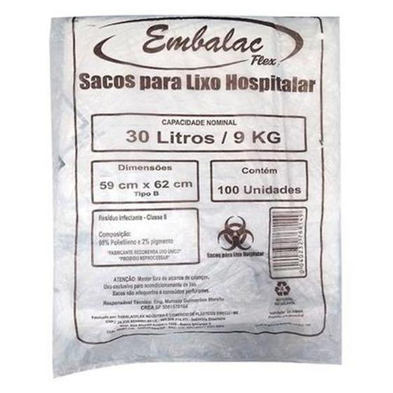 Imagem de Saco lixo hospitalar infectante 30l c/100 branco embalac