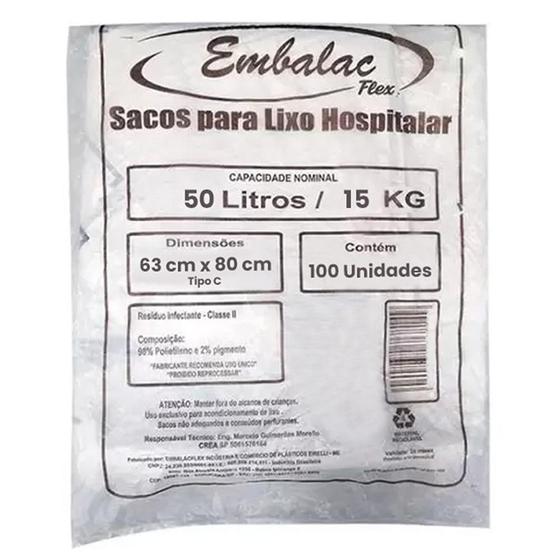 Imagem de Saco Lixo Hospitalar Infectante 50L C/100 Branco Embalac