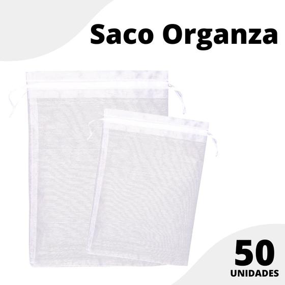 Imagem de Saco Organza - Saquinho 25x35 Branco C/50 Para Lembrancinha - Nybc