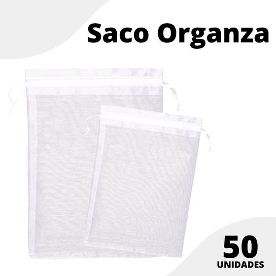 Imagem de Saco Organza - Saquinho 9x12 Branco C/ 50 Para Lembrancinha - Nybc