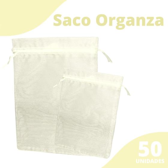 Imagem de Saco Organza - Saquinho Bege Natural 9x12 cm - C/ 50 Para Lembrancinha - BRX