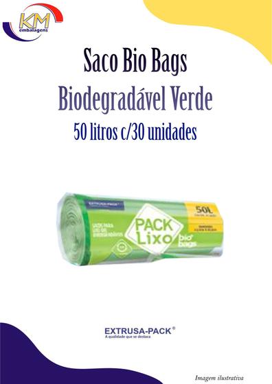 Imagem de Saco Pack Lixo 50 L Bio Bags Biodegradável Verde c/30 unid. - Extrusa - saco lixo sustentável (4259)