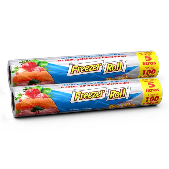Saco para alimentos FreezerRoll, 5 litros, conjunto com 2 rolos com