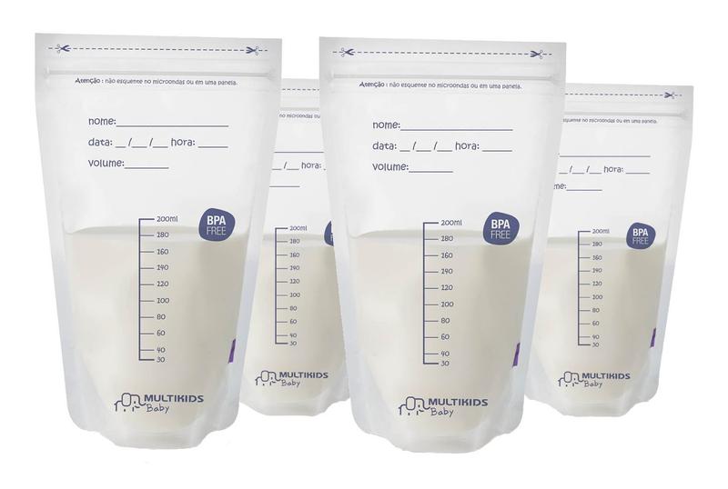 Imagem de Saco Para Leite 200ml Kit com 100 unidades Pré Esterilizado Multikids