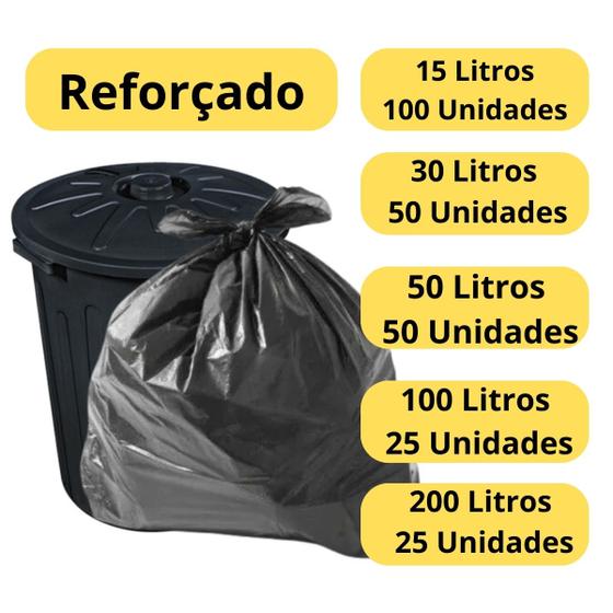 Imagem de Saco Para Lixo Reforçado 5 Pacotes  15 30 50 100 200 Litros