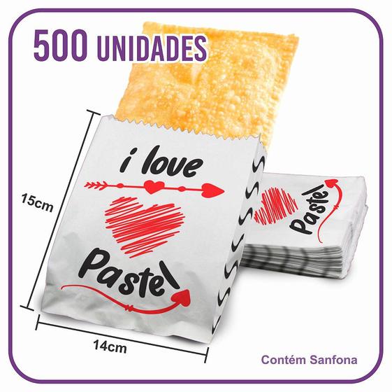 Imagem de Saco Para Pastel Pequeno - Papel Kraft - I Love Pastel (500 unidades)