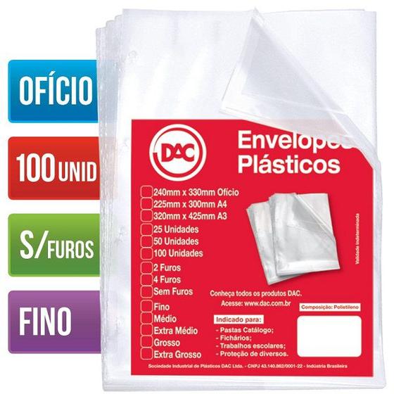 Imagem de Saco Plastico Envelope Oficio sem Furo Fino 100 Unidades