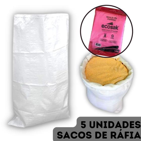 Imagem de Saco Ráfia Branco Entulho Grãos Ração Ecosak Reciclável - 50x70cm 40kg -  100 Unidades