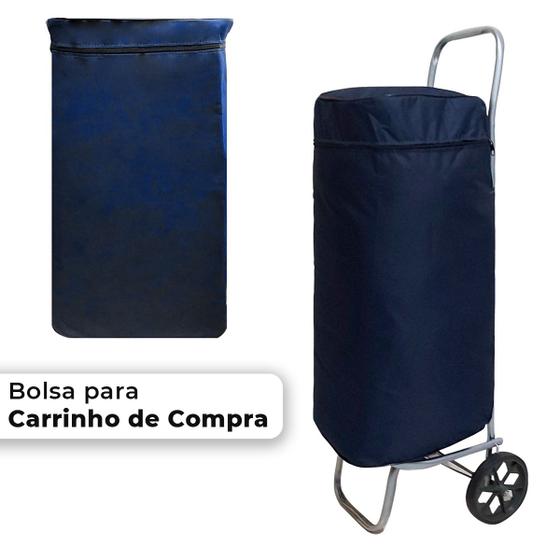 Imagem de Sacola Carrinho De Compras Transporte Reforçada Com Bolsos Azul