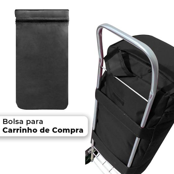 Imagem de Sacola Carrinho De Compras Transporte Reforçada Com Bolsos Preto