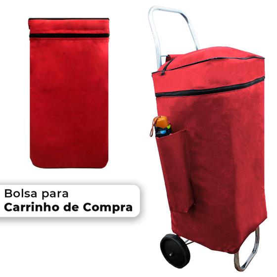 Imagem de Sacola Carrinho De Compras Transporte Reforçada Com Bolsos Vermelho