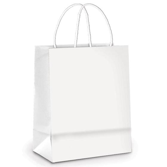 Imagem de Sacola de Papel Branco com Alça Dobravel Tamanho Grande 32 x 26,5 cm Embalagem para Presente