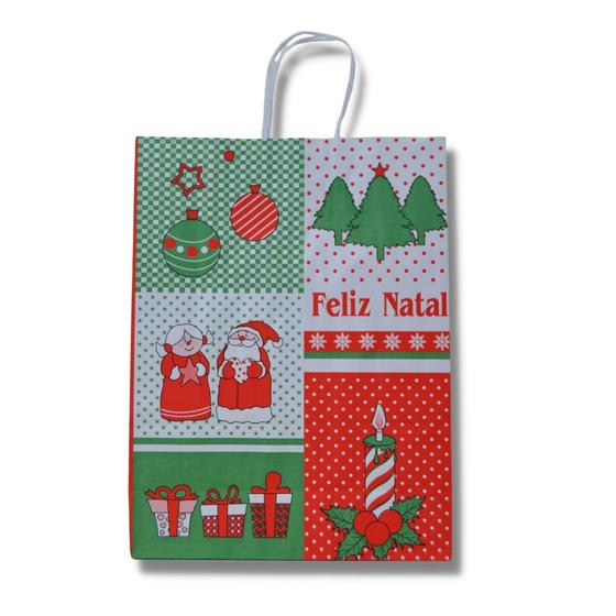 Imagem de Sacola feliz natal (23,5x10x31,5cm)  c/ 10 un.