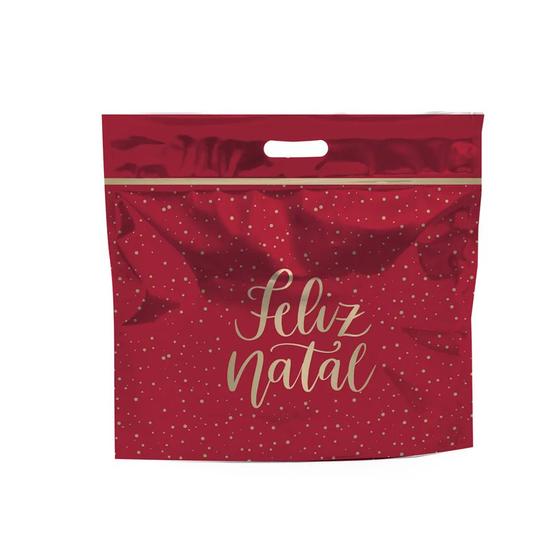 Imagem de Sacola Metalizada com Zip - Feliz Natal Vermelho e Ouro - 46x43+5cm - 1 unidade - Cromus - Rizzo