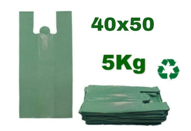 Imagem de Sacola Plástica Reciclada Reforçada Verde 40x50 Com 5Kg