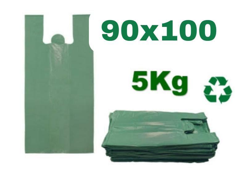 Imagem de Sacola Plástica Reciclada Reforçada Verde 90x100 Com 5Kg