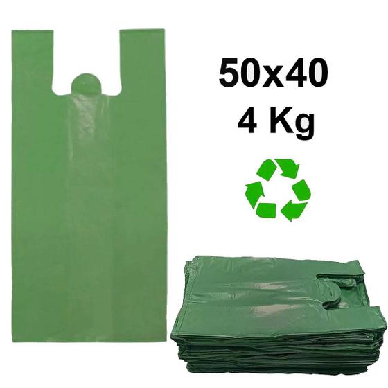 Imagem de Sacola reciclável verde 50x40 6 micras 4kg aprox 400 unidades