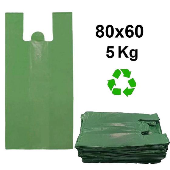 Imagem de Sacola reciclável verde 80x60 7 micras 5kg aprox 150 unidades