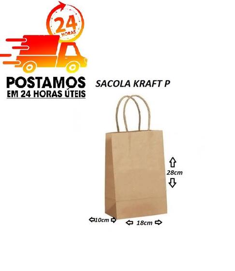 Imagem de Sacolas de Papel kraft Biodegradáveis P 28X18X10