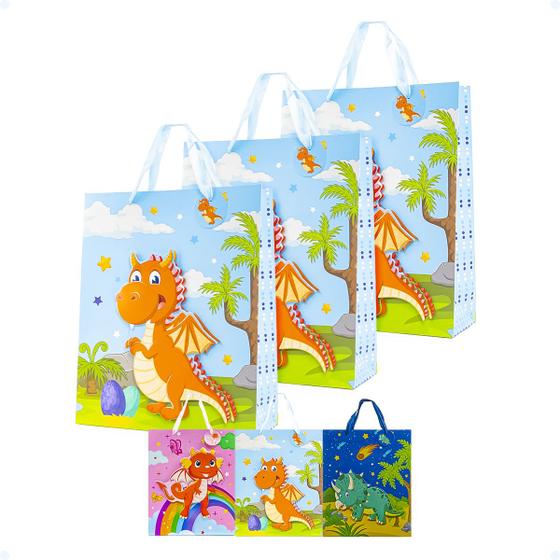 Imagem de Sacolas De Presente Infantil Papel Média Tam. 32x26cm Kit 3