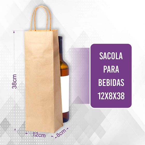 Imagem de Sacolas Kraft Para Vinhos Bebidas - Lisa Sem Impressão (100 Unidades)