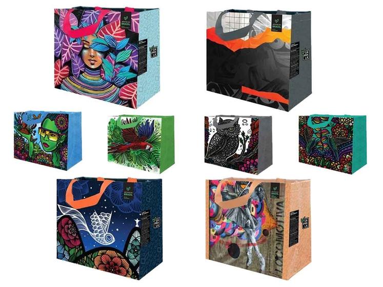 Imagem de Sacolas Ráfia Reutilizáveis Média e Mini Sortido (4 de cada)