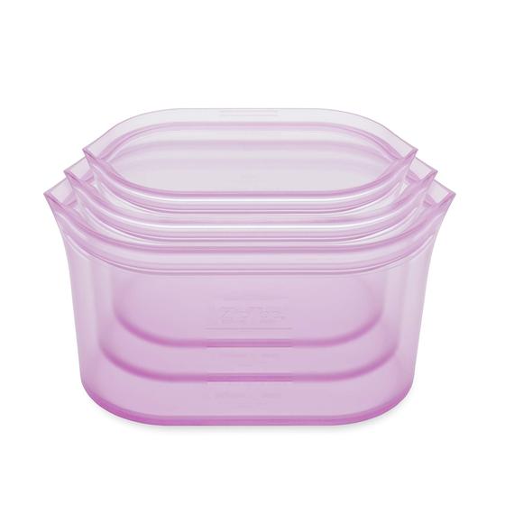 Imagem de Sacos de armazenamento de alimentos reutilizáveis zip top  3 Conjunto de pratos Lavanda  Recipiente de preparação de farinha de silicone  Micro-ondas, lava-louças e  de segurança do congelador Fabricado nos EUA