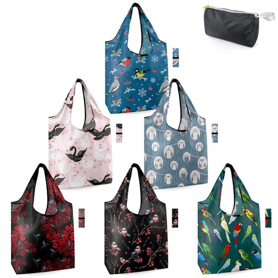 Imagem de Sacos de compras reutilizáveis BeeGreen Birds Lover, pacote com 6 unidades, GG