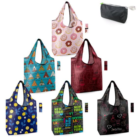 Imagem de Sacos de compras reutilizáveis BeeGreen Dobráveis, pacote com 6, 23 kg, 50 L