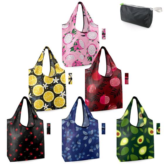 Imagem de Sacos de compras reutilizáveis BeeGreen Fruit Blueberry Avocado, pacote com 6 unidades