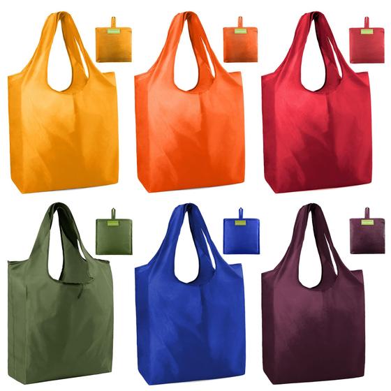 Imagem de Sacos de compras reutilizáveis BeeGreen, poliéster dobrável, pacote com 6