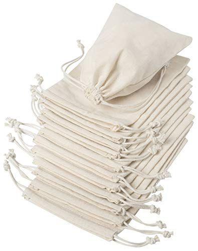 Imagem de Sacos de cordão de muslin 100% algodão 12-Pack para presentes de despensa de armazenamento (5 x 7 polegadas - 12 pacote, bege)